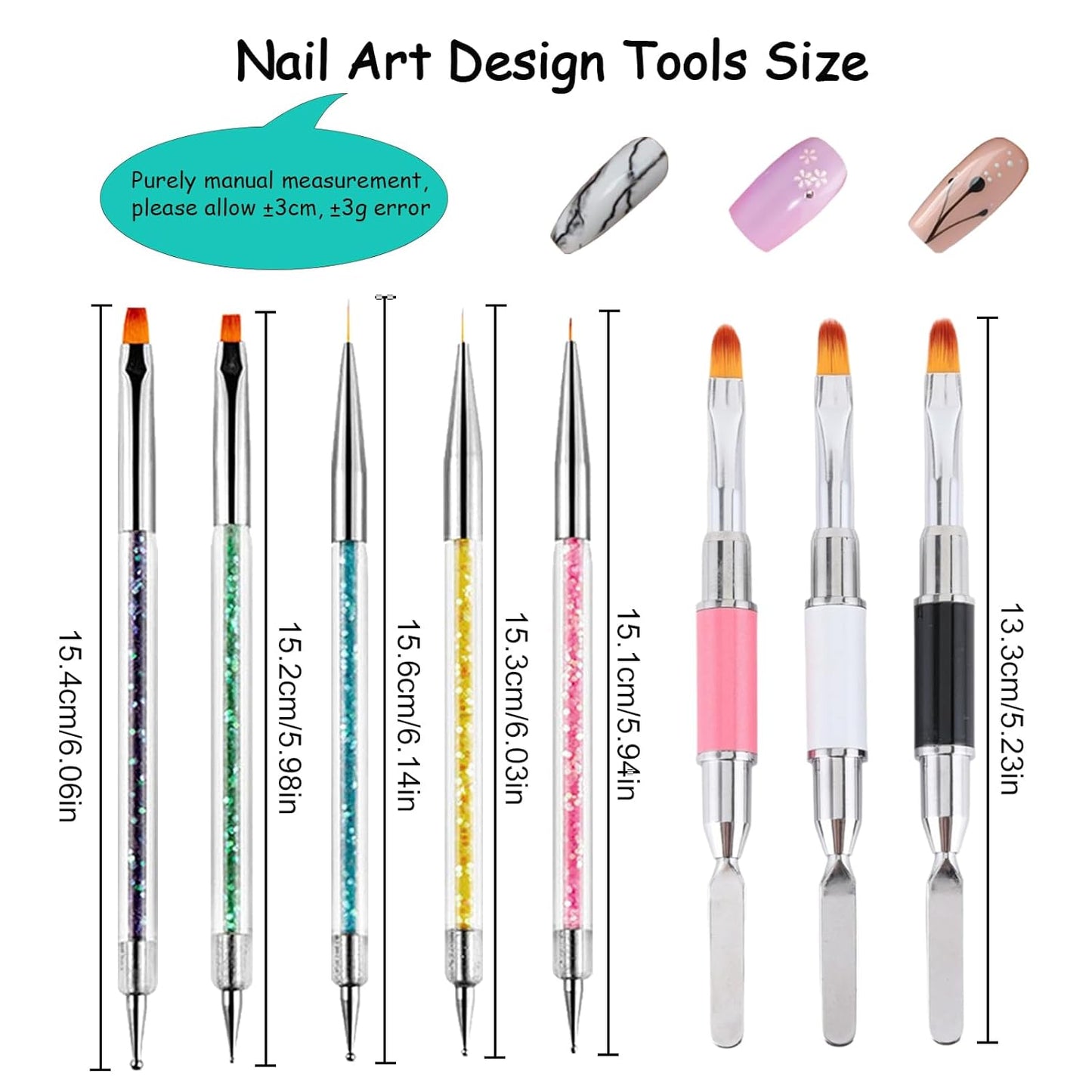 Nail Art Brushes, 8Pcs Double-Ended Acrylic Nail Brush Set & Picker Brush Tool for Nail Art with PolyGel Gel Acrylic Nails Extension Fine Liner Brushes and Dotting Pen (6,7,8,9,11 mm)