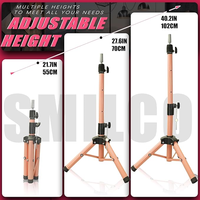 Smilco Mannequin Head Stand,Adjustable Wig Stand Tripod,Heavy Duty Wig Head Stand for Cosmetology Hairdressing Training