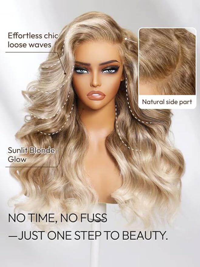 KLAIYI Ombre Ash Blonde Loose Body Wave Pre Everything Glueless 13x4 Lace Front Wigs Human Hair Balayage Precut Pre Plucked Bleached Bye Bye Knots 30S Ready to Wear and Go Wig Beginner Friendly 26Inch