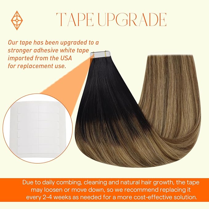 Full Shine Tape in Hair Extensions Human Hair Invisible Tape ins Extensions 12 Inch Skin Weft Tape ins Human Hair Extensions Color 1B Fading to 6 And 27 Blonde Human Hair Extension 20 Pcs 30 Gram