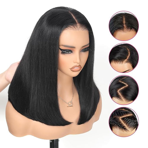 210% Density 13x6 Full Lace Frontal Bob Wig Human Hair 12A Brazilian Virgin Human Hair Pre Plucked HD Transparent Lace Glueless Wigs 14 Inch