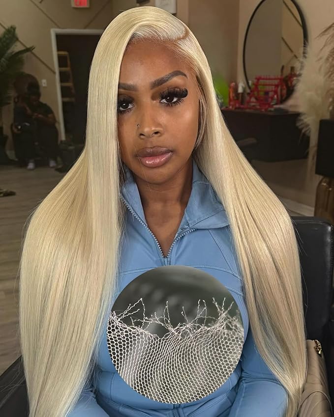 ALIDIDI MINIKNOTS Real Hd 613 13x6 Lace Front Wig Human Hair Pre Plucked Bleached Knots 200% Density 0.10mm Ultra-Thin Invisible Lace Blonde Wig Human Hair Straight For Women 20 Inch