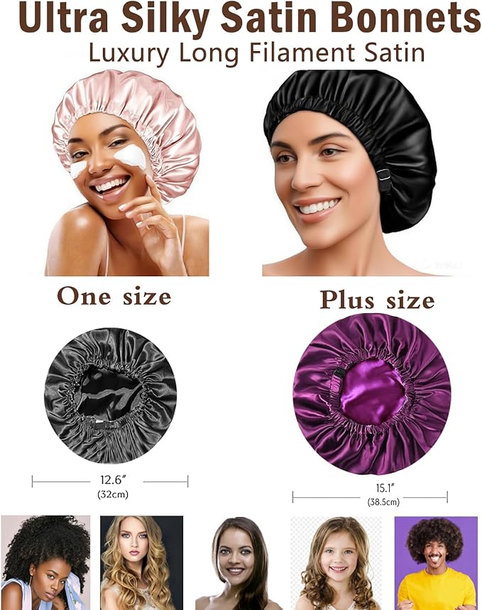 2Pcs Hair Bonnets For Sleeping Satin Bonnet Silk Bonnets For Women Silky Night Caps Womens Curly Hair Sleep Cap