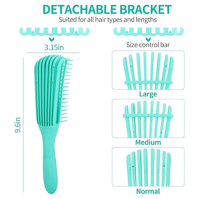 Detangling Brush Set: Ergonomic Edge & Back Brush, Rat Tail Comb, Alligator Clips for 3a to 4c Textured, Kinky, Wavy, Coily, Wet, Dry, Oily, Thick or Long Hair (Green)