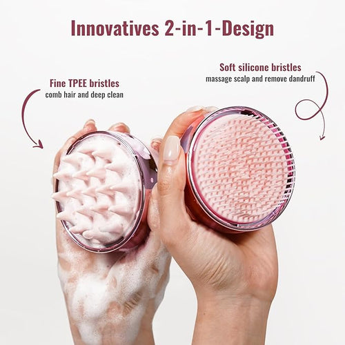 2 in 1 Scalp Massager Hair Growth,Scalp Scrubber with Soft Silicone Bristles for Dandruff Removal,Shampoo Brush for Exfoliation,Head Massager for Both Wet and Dry Use (Pink)