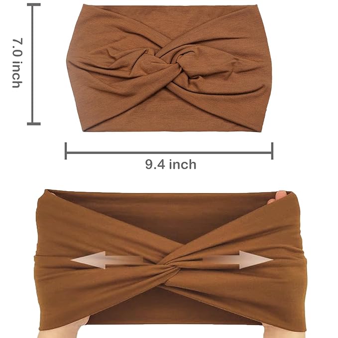 IVARYSS Extra Wide Headbands for Women Non-Slip, 7'' Large Twist Knotted Stretchy Wraps Head Bands Hair Accessories, 4 Pack, Neutral Color