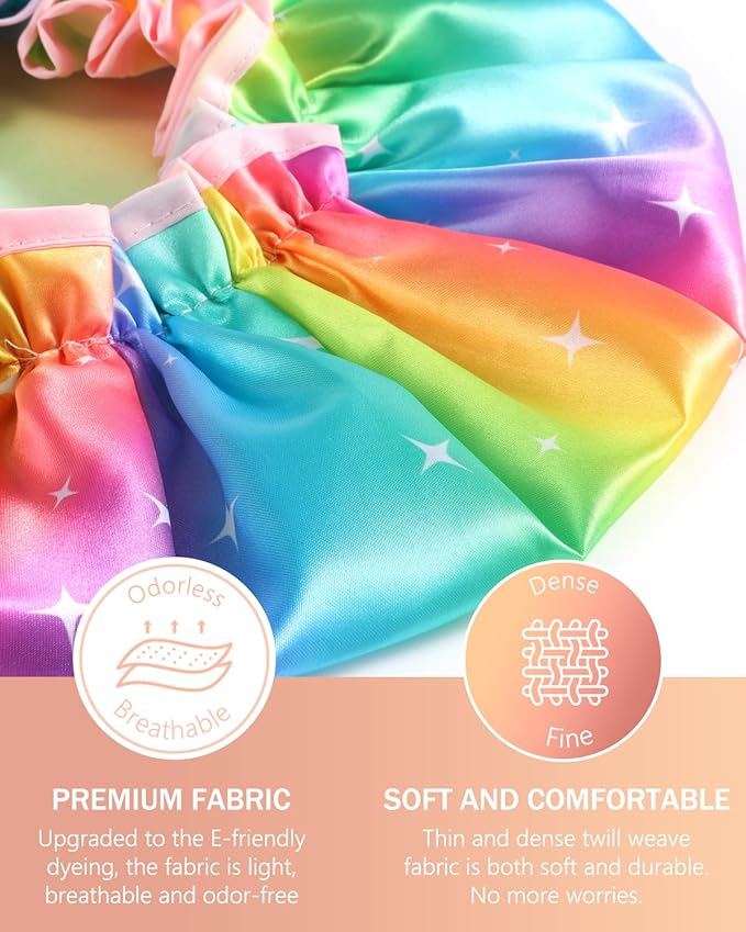 mikimini Sparkle Rainbow Shower Cap for Women Long Hair, Pack of 2,Double Layer Waterproof, X-Large, Reusable, Washable, No Smell, Fashion Bath Cap