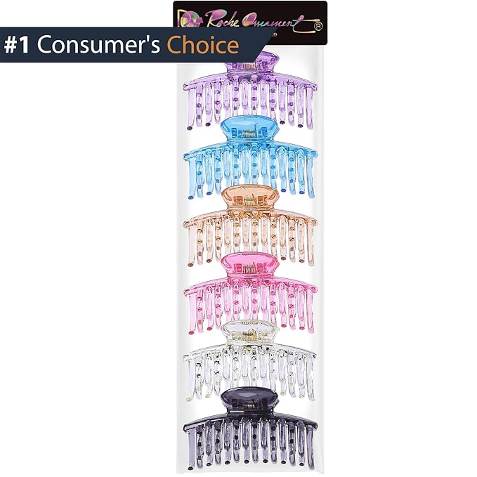 RC ROCHE 6 Pcs Double Claw Hair Clip Tooth Claw Clip Grip Tooth Jaw Clamps Thin Fine Hair Strong Hold No Slip Undo Clutchers for Women, Medium Transparent Multicolor