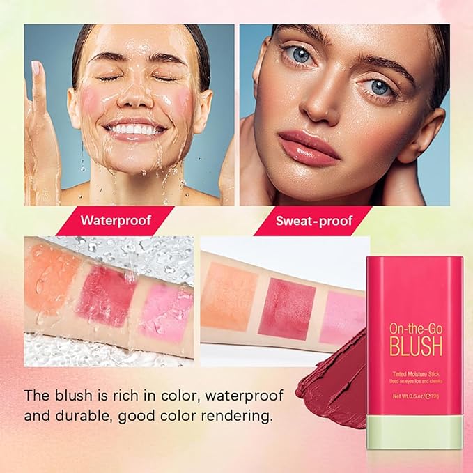 Multi-Use Makeup Blush Stick, Cream Face Blush Makeup Stick for Cheeks Eyes Lips, Super Natural Matte Finish Looking Long-Lasting Moisturizing Blush Stick, Suitable for All Skin (2#, Hot Red)