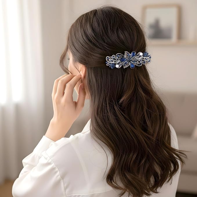 Vintage Hair Clips 4 Pcs Flower Crystal Rhinestones Barrette Set Sparkling Rhinestone Hair Barrettes For Women, Retro Flower Pearl Crystal Hair Clip, Butterfly Rhinestone Spring Hair Barrette Clip