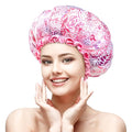 mikimini Medium Shower Cap for Women,Romantic Petal Design, Double Layer Waterproof, Reusable, Washable, High-quality, Floral Print