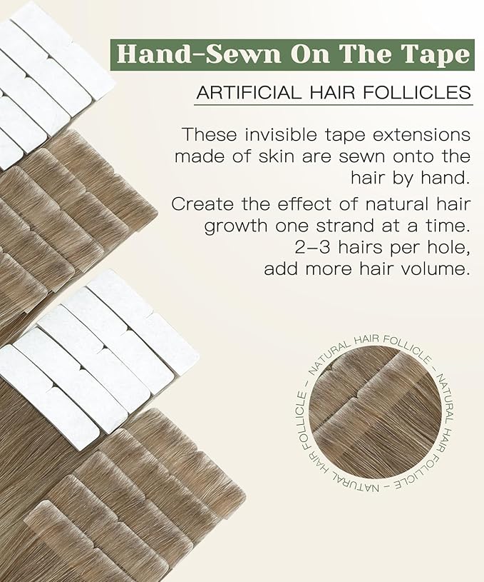 SURNEL Injected Invisible Tape in Extensions Human Hair Ash Brown to Platinum Blonde Seamless Remy Invisible Tape in Extensions 20Inch 20 Pcs 45g(#860,20)