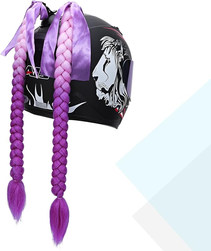 SEGO 1PCS/2PCS Helmet Pigtail Braids with Detachable Suction Cup Bowknot Ponytail Hair Many Colors (Helmet not Included)