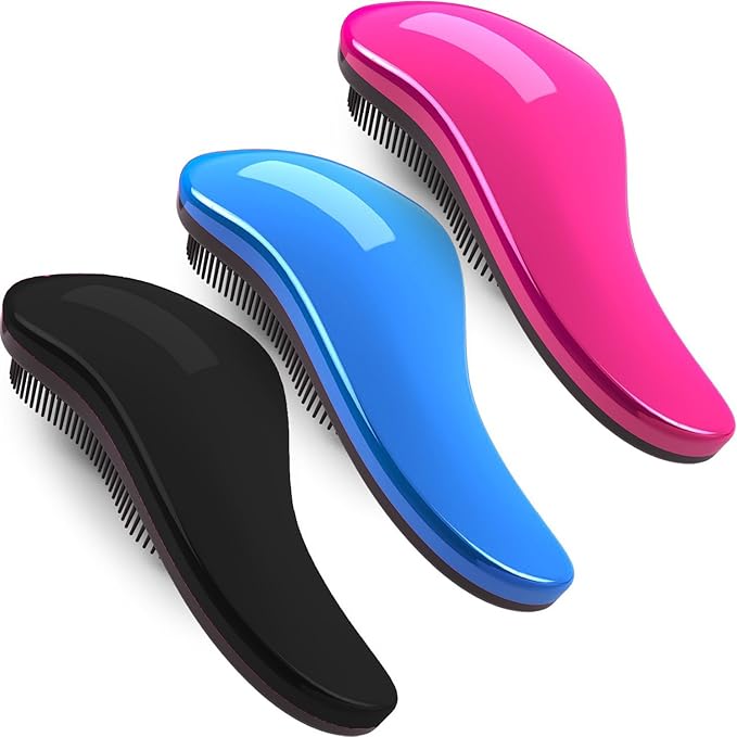 79STYLE 3Pcs Detangler Brush for Tangle-Free, No-Knot Glide Thru Hair - Kids & Women's Curly Hair Detangling Brush Comb (3 Colored 7.4 Inch - Pink)