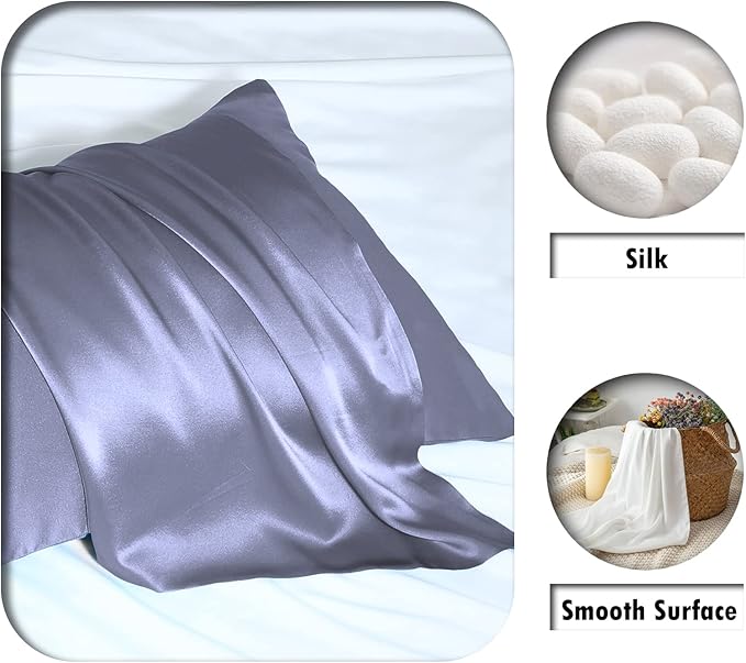 Silk Body Pillowcase Mulberry Silk Pillow Cases with Zipper Soft Breathable Smooth Cooling 20x54 inches Pillowcase for Sleep (Grayish Blue,20"X 54",1Pcs)