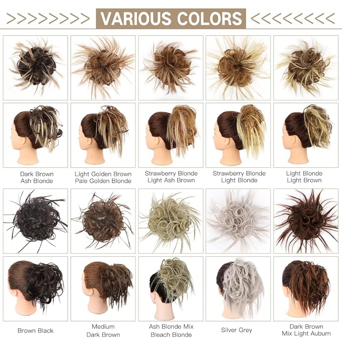 HMD Tousled Updo Messy Bun Hair Piece Hair Extension Ponytail With Elastic Rubber Band Updo Bun Synthetic Hairpieces for Women