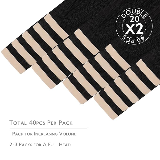 WENNALIFE Tape in Hair Extensions Human Hair, 40pcs 120g 26 inch Jet Black Hair Extensions Real Human Hair Straight Tape in Extensions Invisible Human Hair Extensions Reusable Real Hair Extensions