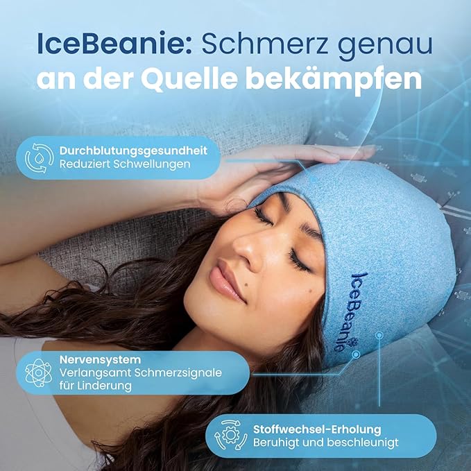 IceBeanie Migraine Relief Cap, As Seen on Shark Tank, Soft & Stretchy Gel Tension Headache Relief Cap, Extended Cooling Hangover Ice Hat, Odorless Head Wrap Ice Pack Wrap, Headache Migraine Mask