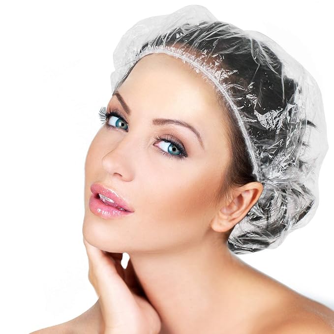 100PCS Larger Shower Caps Disposable, Thicker Waterproof Plastic Elastic Hair Bath Caps, Plastic Hair Caps for Women, Spa, Home Use, Hotel and Hair Salon, Portable Travel