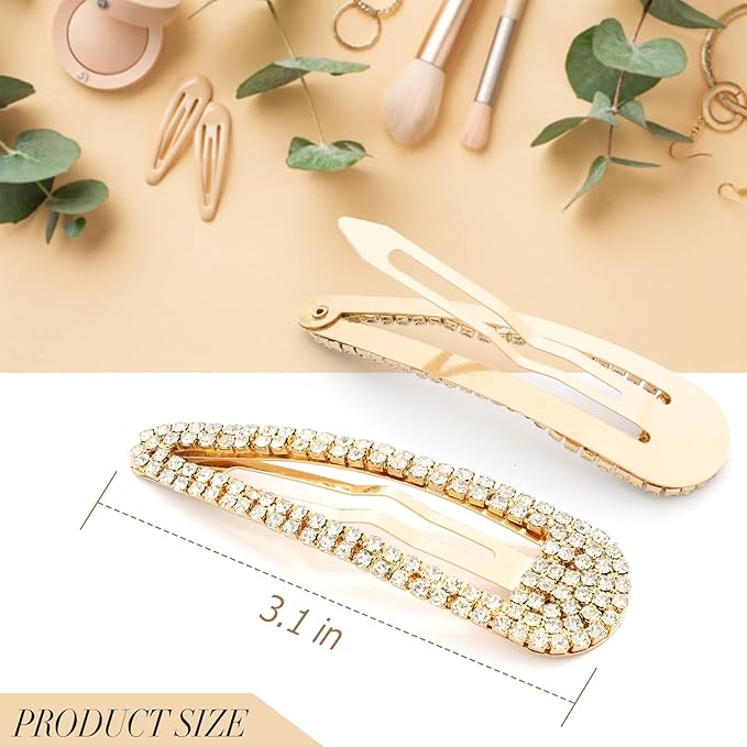 Hair Clips, 2Pcs 3.1Inch Rhinestone, Gold, Hair Accessories, Bridal, Wedding, Party, Prom Barrettes for Women Girls
