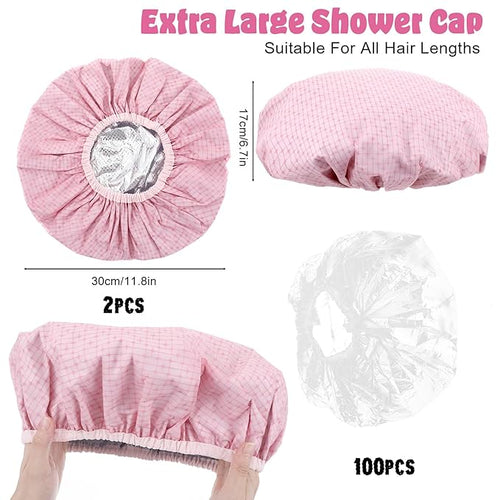 2 Pcs Heat Cap for Deep Conditioning, Conditioning Cap Made of Aluminum Foil with 100pcs Disposable Plastic Caps, Portable Thermal Hair Steam Caps for Home and Salon Use Hair Dyeing