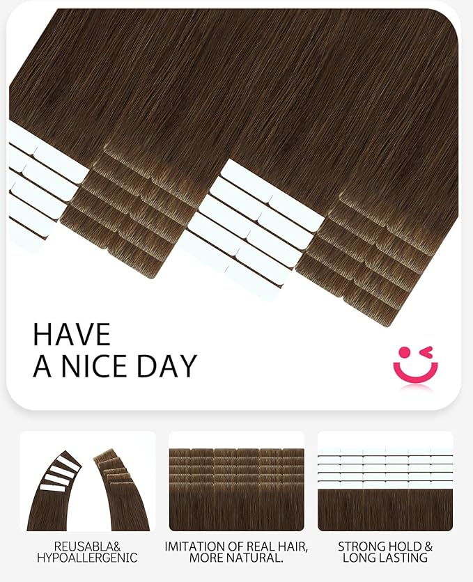 Youngsmile Insert Tape in Hair Extensions Injection Human Hair Extensions #4 Chocolate Brown Invisi Edge Tape ins Remy Human Hair 14 Inch Injected Hair Tape in Extensions 20pcs 30g Straight (#4,14'')