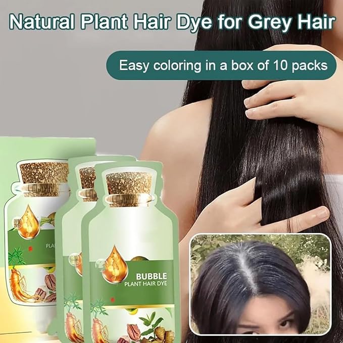 HUANG YI Natural Plant Hair Dye, New Botanical Bubble Hair Dye 30ml 10Packs/Box, Pure Plant Extract for Grey Hair Color Bubble Dye, New Botanical Bubble Hair Shampoo(Dark Brown)