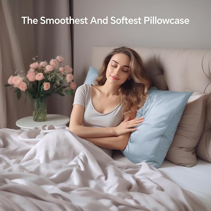 INFIIXSO Mulberry Silk Pillowcase for Hair and Skin, Silk Pillow Cases Queen Size with Hidden Zipper 20"x30", Extraordinary Smooth and Soft Cooling Pillow Cases for Hot Sleepers(Airy Blue, 1 Pack)