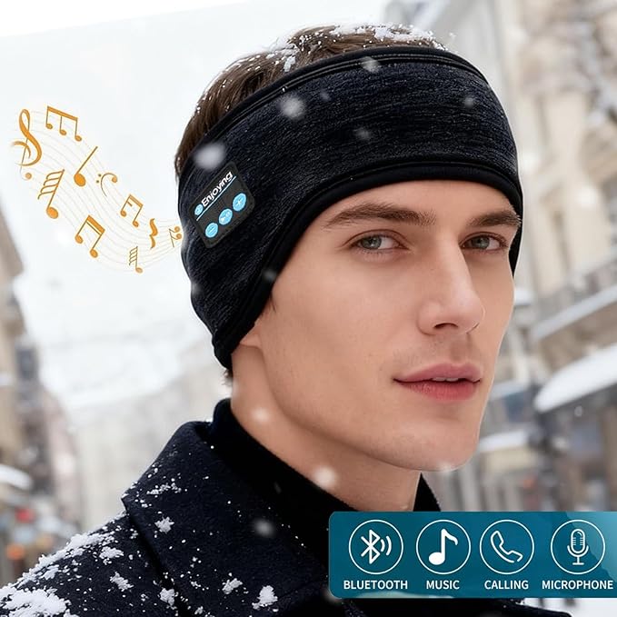 Bluetooth Headband Headphones Double-Layer Ear Warmer for Men Women Winter Cold Weather Wireless Music Thick Fleece Lined Ear Muffs Outdoor Sports Running Cycling (Gray)