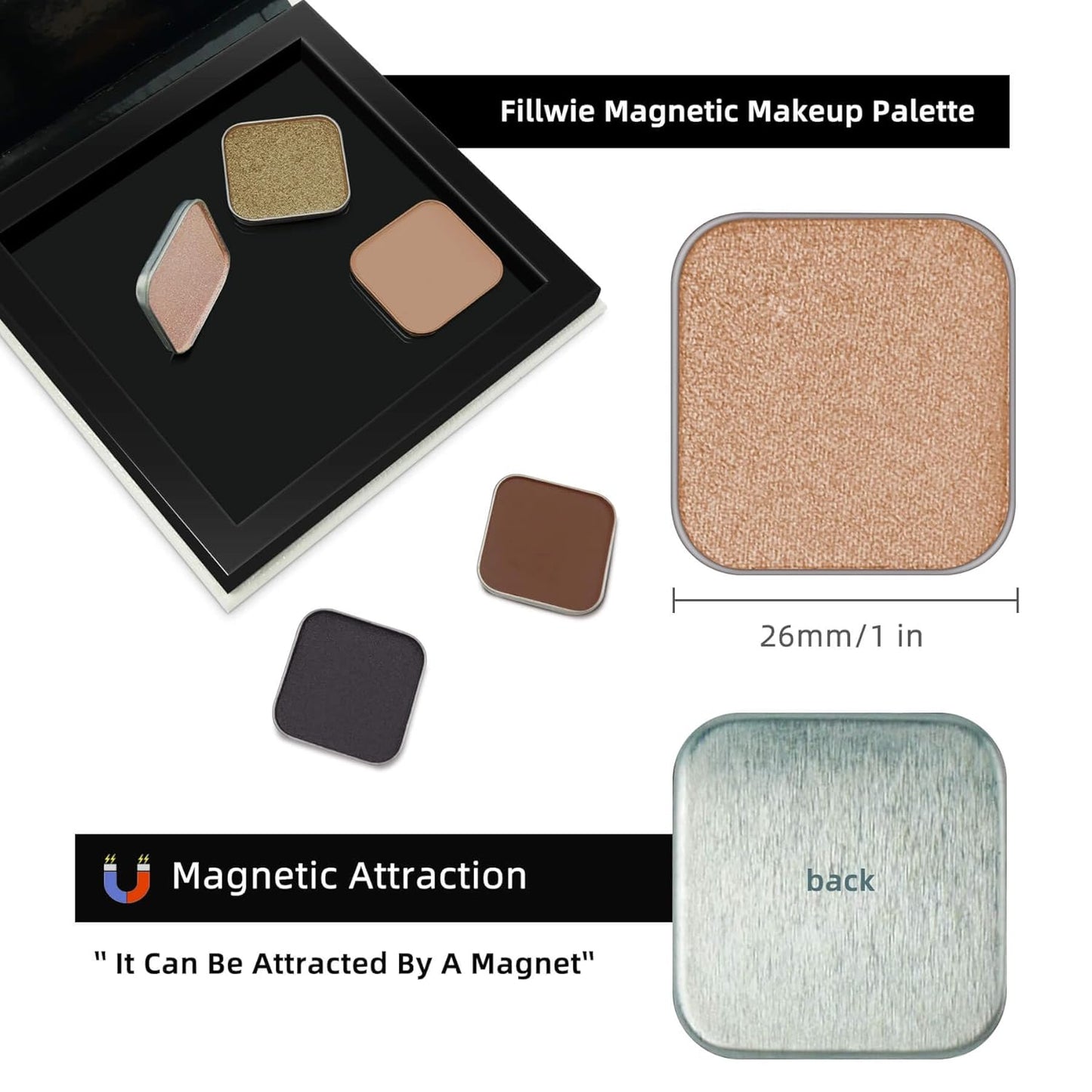 Magnetic Single Shimmer Champagne Eyeshadow with Metal Pan, Pressed Powder Eyeshadow Refill Pan, Pastel Highlight Shadow for Empty Magnetic Palette (Champagne Glow)