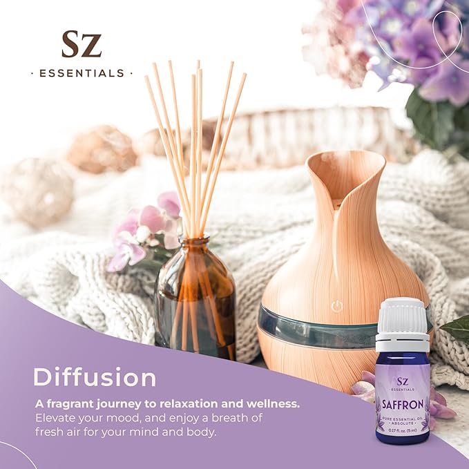 Saffron Essential Oil, 100% Pure, Extracted from Stigmas of The Saffron Flower - Spicy & Floral Scent with Earthy Overtones - Therapeutic Grade & Vegan - 0.17oz (5ml)