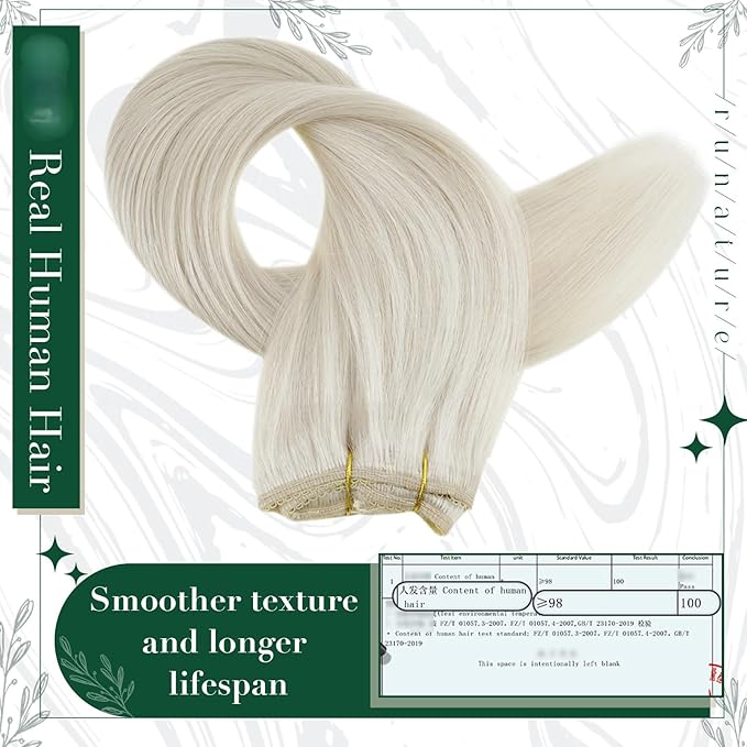 RUNATURE Real Human Hair Clip in Extensions Blonde, Clip in Hair Extensions Remy Human Hair, Double Weft Hair Extensions Clip Ins, Tangle Free Hair For Women, 16 Inch 50g 3pcs, #800 Platinum Blonde
