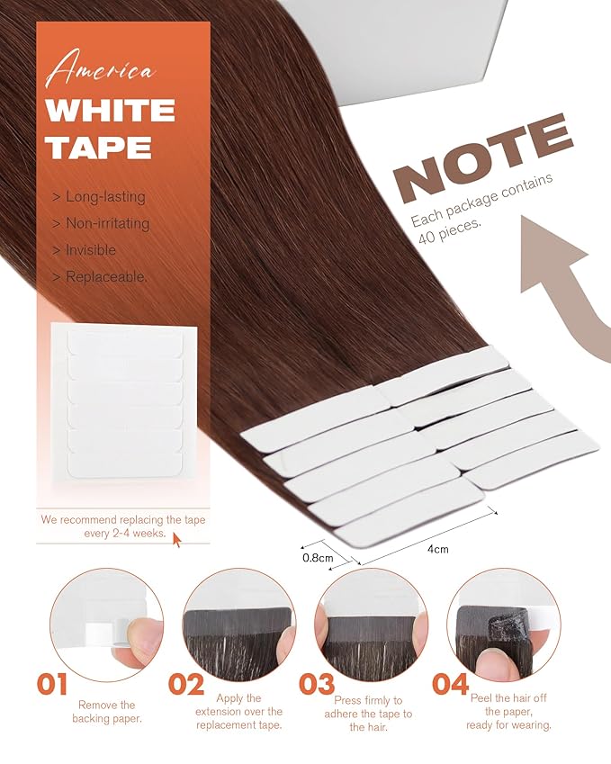 Sunny Hair Tape in Hair Extensions Human Hair, 18inch 40Pcs Auburn Brown Human Hair Tape in Extensions Remy Invisible Tape ins Human Hair Extensions Straight
