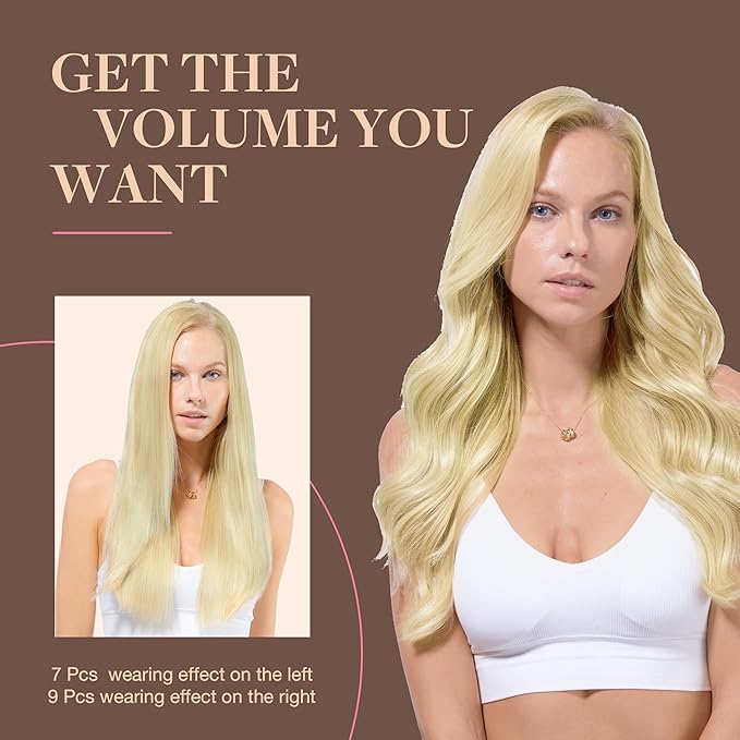 GOO GOO Clip in Hair Extensions Real Human Hair, Remy Human Hair Extensions Clip ins for Women, Natural Human Hair, 24inch 240g 9Pcs, #16/22 Light Blonde Highlighted Golden Blonde