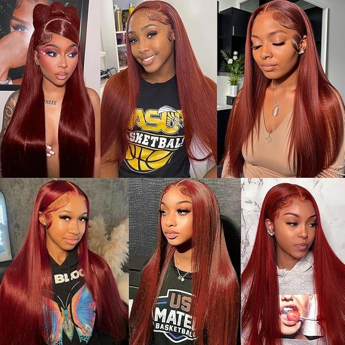 250 Density Straight Lace Front Wigs Human Hair Pre Plucked 13x4 HD Transparent Lace Front Wigs Human Hair Wigs for Women Reddish Brown Lace Frontal Wigs 33# Colored 26Inch