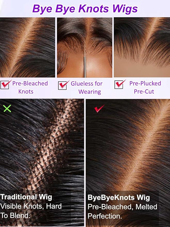 YIROO Bye Bye Knots Chestnut Brown Ombre Light Yaki Straight Wig Human Hair,7x5 Lace Front Glueless Wig with Drawstring,Pre Cut Pre Plucked Pre Bleached Knots Natural Hairline Wig for Women 26Inch