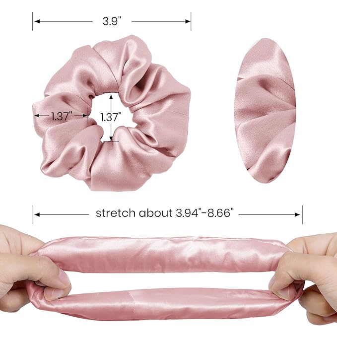 LILYSILK Silk Hair Scrunchies Ties for Frizz & Breakage Prevention 100% Mulberry Elastic Ponytail Holder 5PC (2 gravel gold+2 pale pink+1 rosy pink)