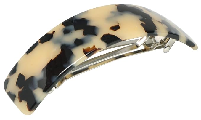 French Amie White Tokyo Handmade Curved Strong Grip Celluloid Automatic Volume Hair Clip Barrette (White Tokyo)