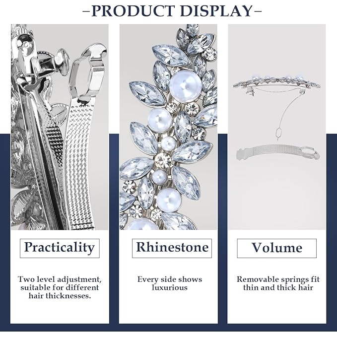 12 Pieces Rhinestone Hair Clips, Include 10 Pearl Mini Rhinestone Hair Pins, 2 Pieces Crystal Rhinestone Hair Clips Leaf Hair Pins Hair Accessories for Wedding, Party, Prom
