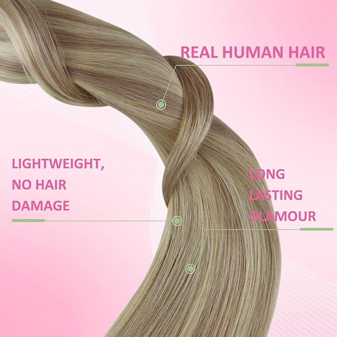 YoungSee 24inch Tape in Human Hair Extensions Highlight Blonde Tape-in Hair Extensions Blonde Highlight Human Hair Extension Tape in Long Straight Hair 20pcs 50g