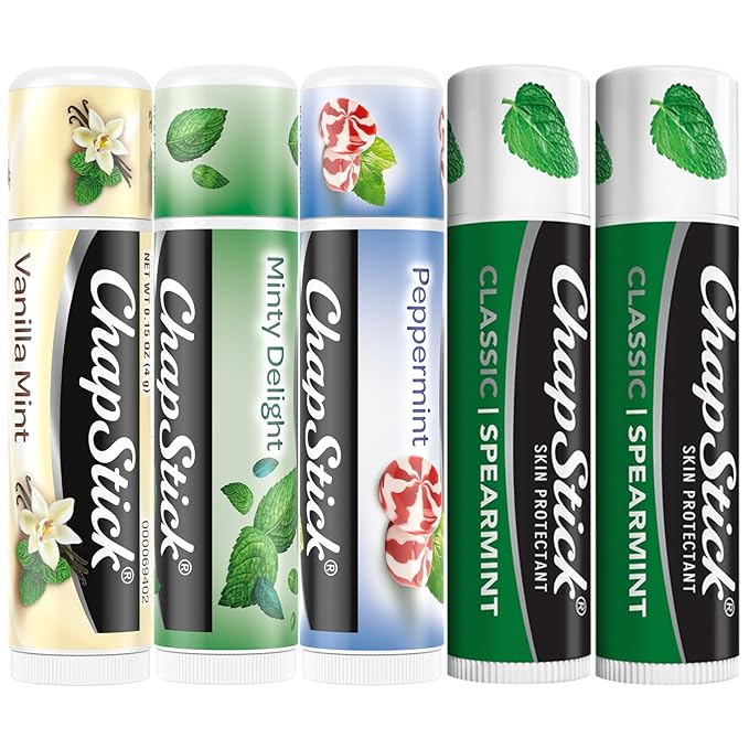 ChapStick Lip Balm, Mint Favorites (Vanilla Mint, Minty Delight, and Peppermint) + 2 Classic Spearmint, 0.15 Oz Ea (5 Piece Set)
