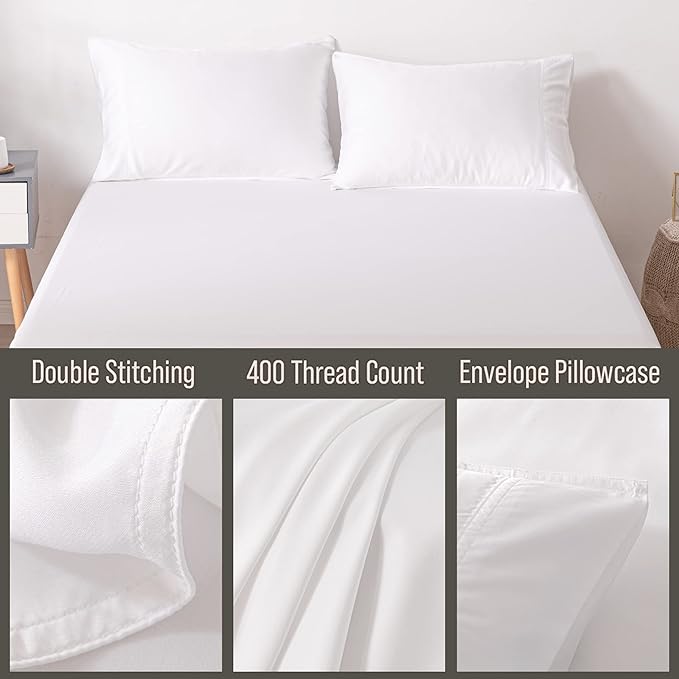 Bella Coterie | Luxury Bamboo Viscose Queen Size Pillowcase Set | 100% Organically Grown | Ultra Soft | Cooling | 2 Pcs [White]