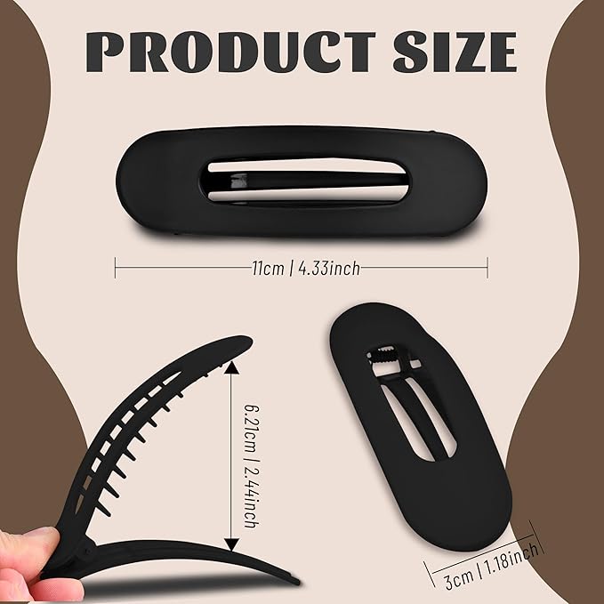 4 Pcs Flat Hair Clips for Women - Large Matte Flat Claw Clips for Thin Hair, Stylish Hair Accessories for Daily Styling（Matte Black)