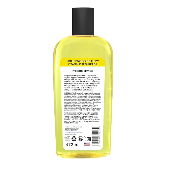 Hollywood Beauty Vitamin E Oil for Hair, Scalp, and Skin, VALUE SIZE 16 fl oz - Prevents Dryness and Helps Repair Damage