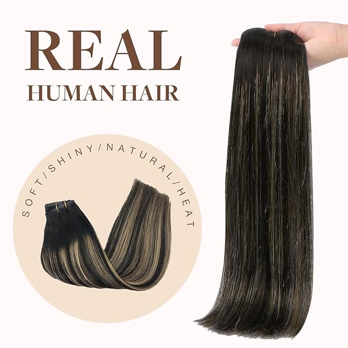 GOO GOO Clip in Hair Extensions Real Human Hair, Remy Human Hair Extensions Clip ins for Women, Natural Human Hair, 22 Inch 160g 7Pcs, 1B/16/1B Balayage Natural Black to Light Blonde