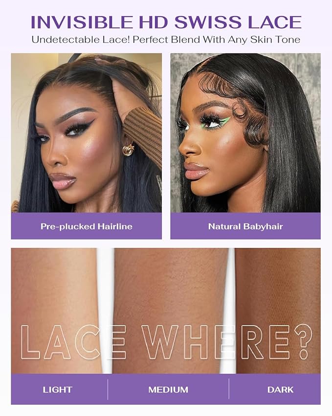 SKINLIKE Real HD Lace Wig 13x6 Full Frontal HD Lace Front Wigs Human Hair Pre Plucked Bleached Knots 180% Density 0.10mm Ultra-thin Invisible Lace Straight Human Hair Wigs For Women 28 Inch