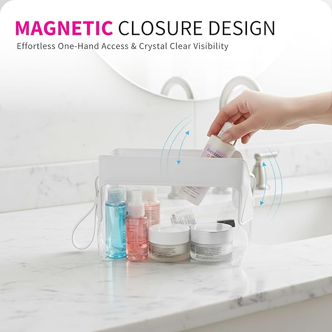 Magnetic Travel Toiletry Bag – Clear TSA-Approved Quart Kit with Magnetic Closure | Leak-Resistant, Durable & Modular Design | Perfect Hygiene Organizer for Travel Essentials (Pebble)