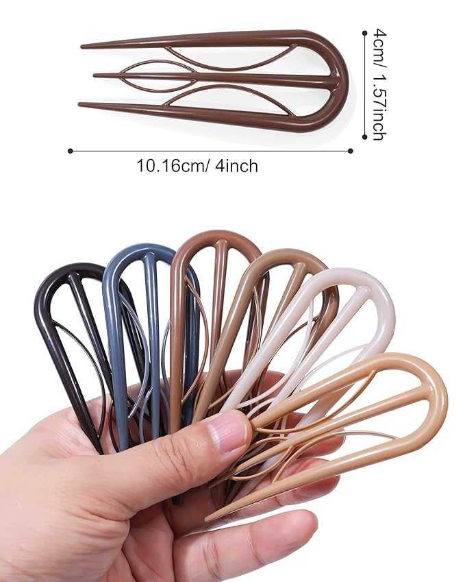 French Hair Pin for Women - U-Shaped Hair Fork for Updos, Chignons & French Twists, Durable Acrylic, Secure & Elegant Styling for All Hair Types (Neutral Colors)