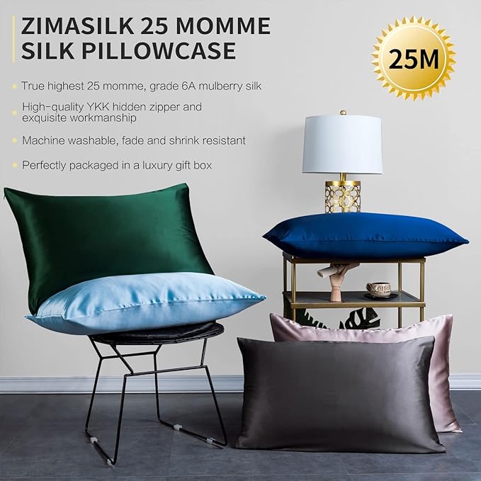 ZIMASILK 25 Momme 100% Pure Mulberry Silk Pillowcase for Hair and Skin Care, Highest Grade 6A Pillow Cases for Women, Long-Lasting Durablity, Gift for Women Men, 1Pc (King 20"x36", Blackish Green)