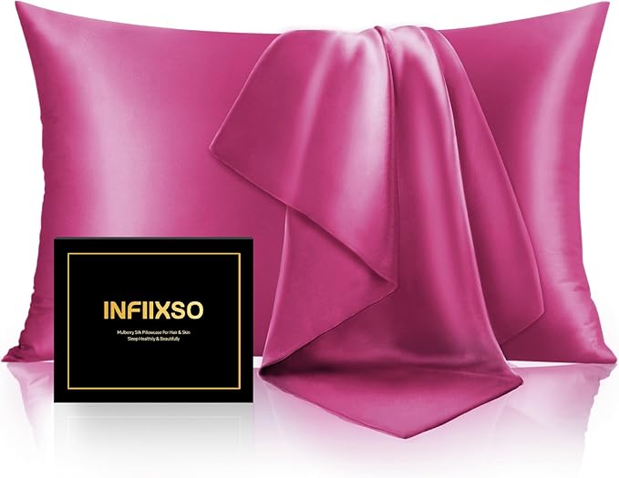 INFIIXSO Mulberry Silk Pillowcase for Hair and Skin, Silk Pillow Cases Queen Size with Hidden Zipper 20x30 Inches, Extraordinary Smooth and Soft Cooling Pillow Cases for Hot Sleepers(Hot Pink, 1 Pack)